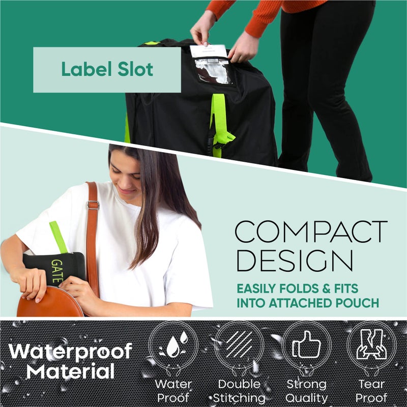 reperkid Car Seat Travel Bag for Airplane, Black and Green, 33" H x 18" W x 18" D, Fits Most Convertible, Booster and Infant Car Seats - Premium Waterproof Cover, Adjustable Shoulder Strap - Image 3